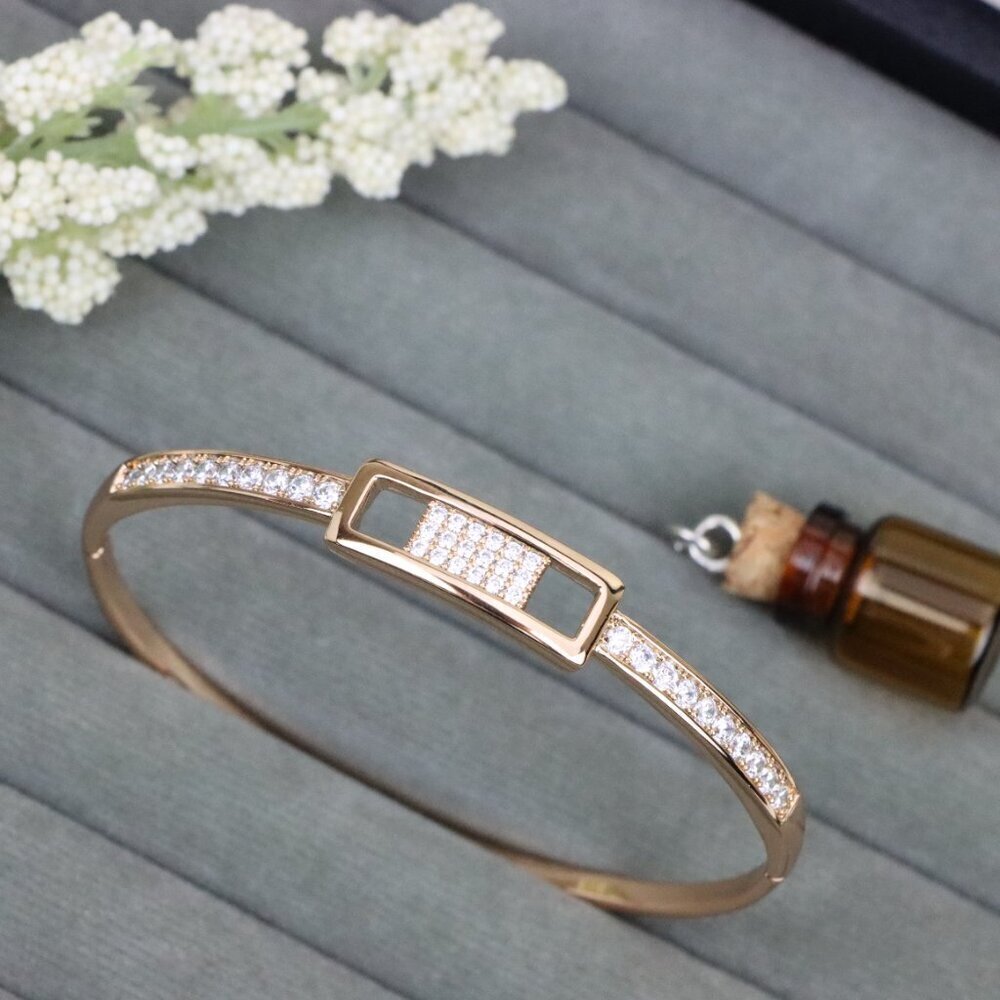 Rose Gold Crystal Bangle with Modern Rectangle Design, XPBL0544